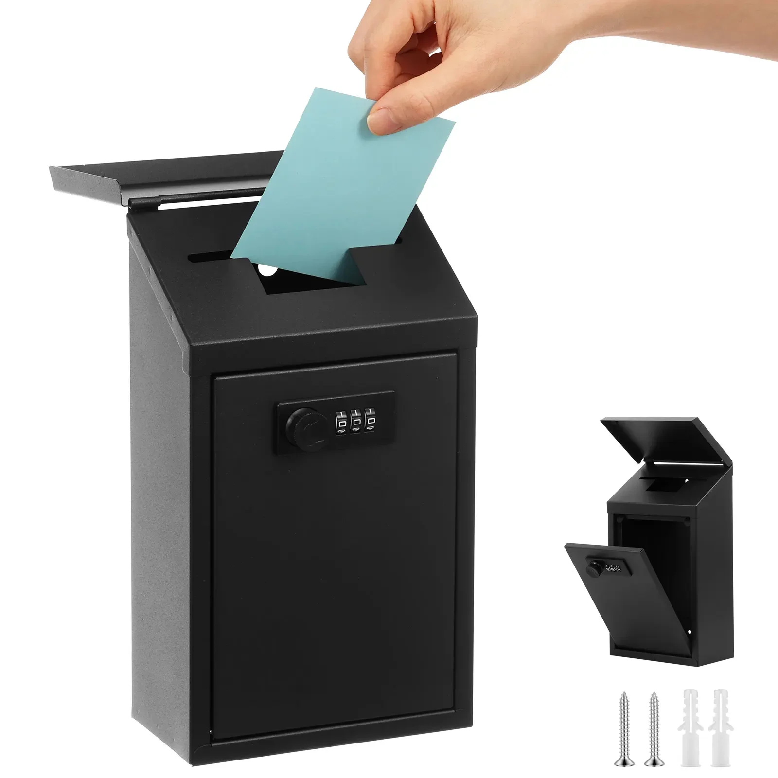 Wall Mounted Savings Box Metal Donation Box with Combination Lock Safe Suggestion Box Money Drop Box for RescueStation Wall Door