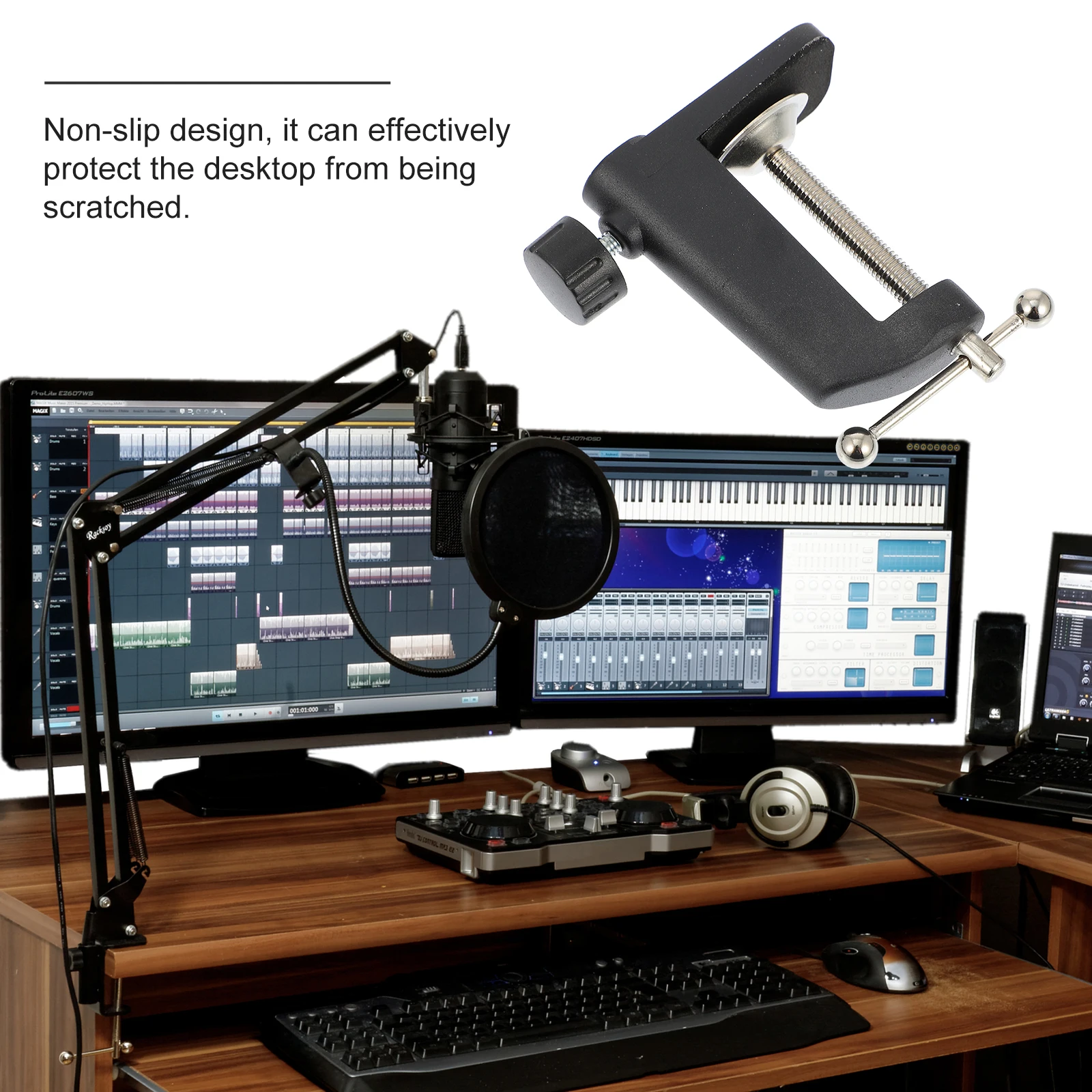 

1Pcs Multifunctional Bracket Base Heavy Duty Microphone Stand Holder for Desk Mounting Universal Mic Clamp with Non-Slip Table