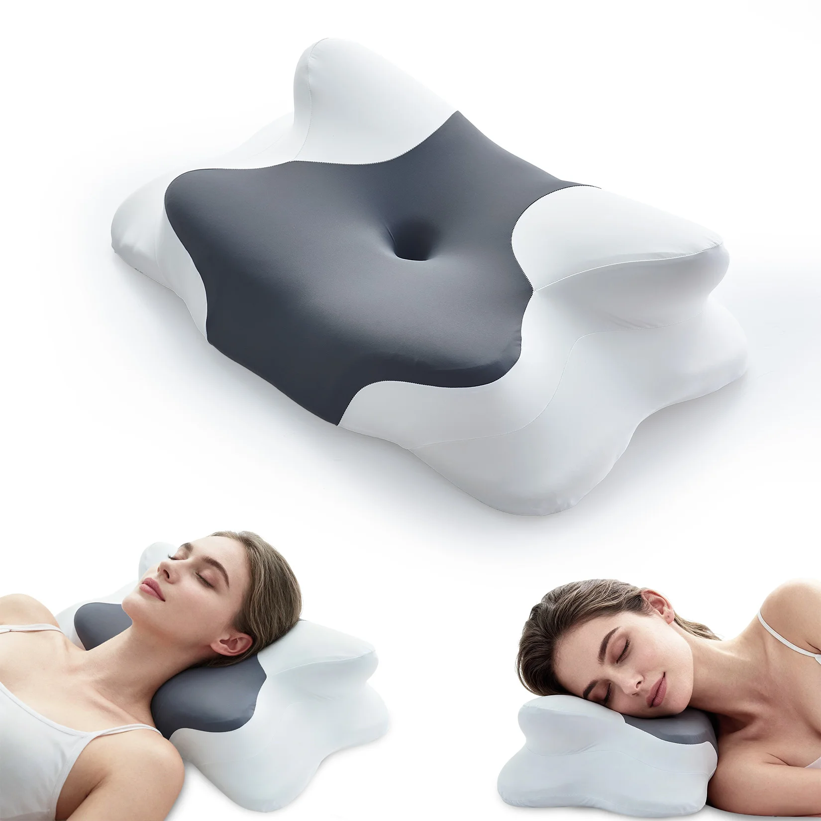 Ergonomic Memory Foam Cervical Pillow for Neck Pain Relief – 4-Zone Support for Side, Back & Stomach Sleepers, Breathable & Cooling, Two Height Options (High & Low), Machine Washable Cover