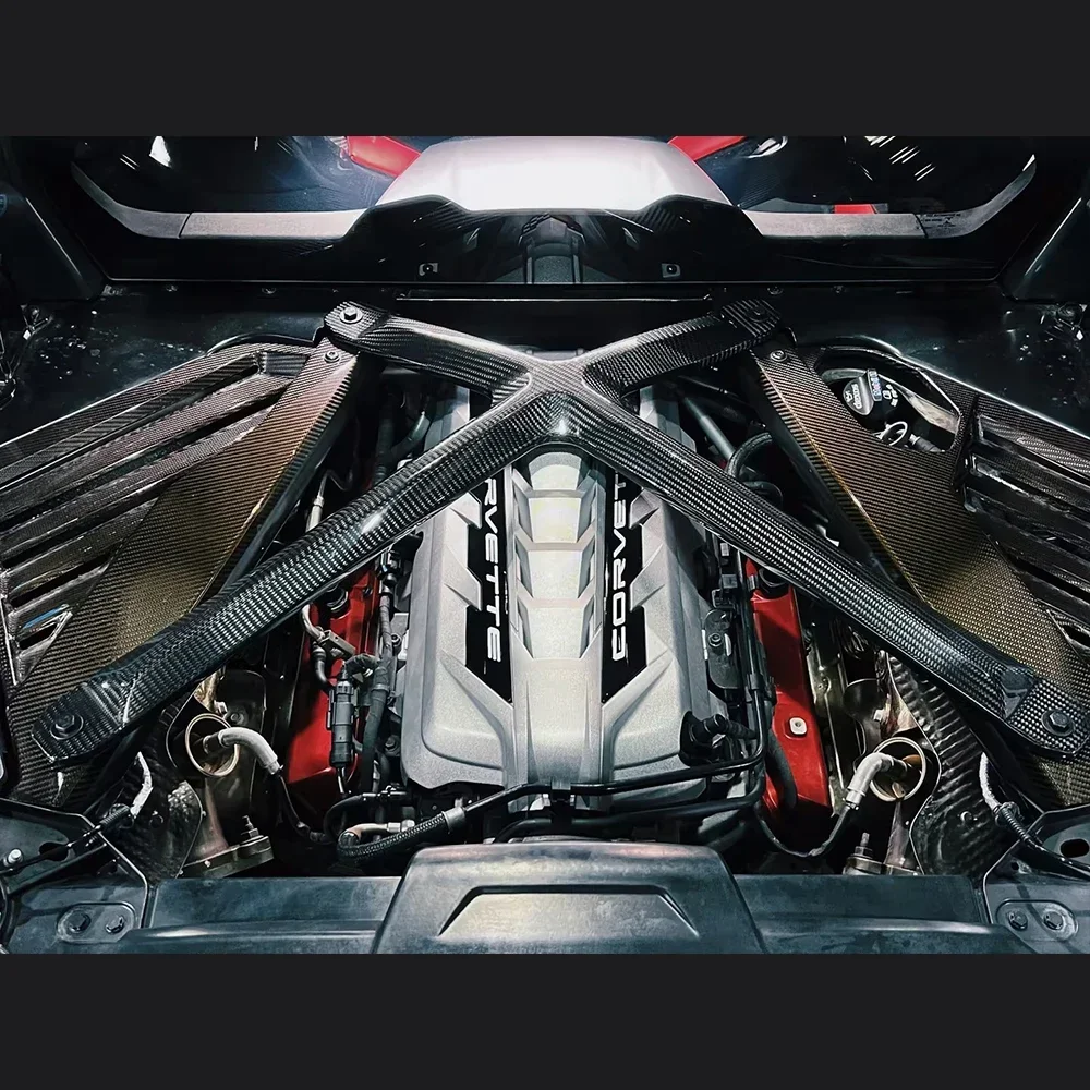 

For Corvette C8 Z51 Z06 Z07 Front Bonnet Gas Struts X Brace Strips Car Engine Hood X Strut Carbon Fiber Car Accessories