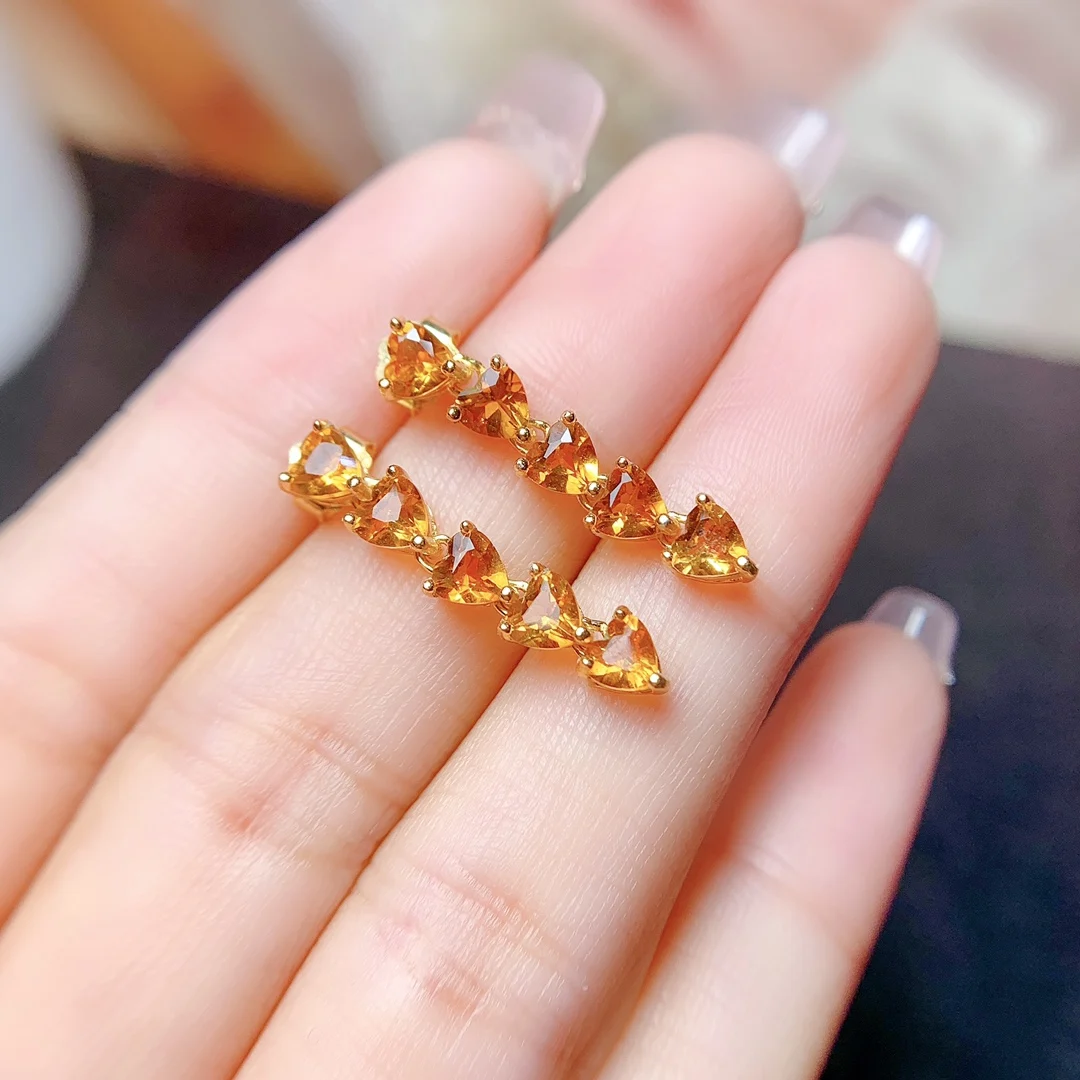 

Heart Shaped Natural Yellow Citrine 925 Sterling Silver Stud Earrings for Women Personality Fashion Luxury Gem Jewelry Gifts