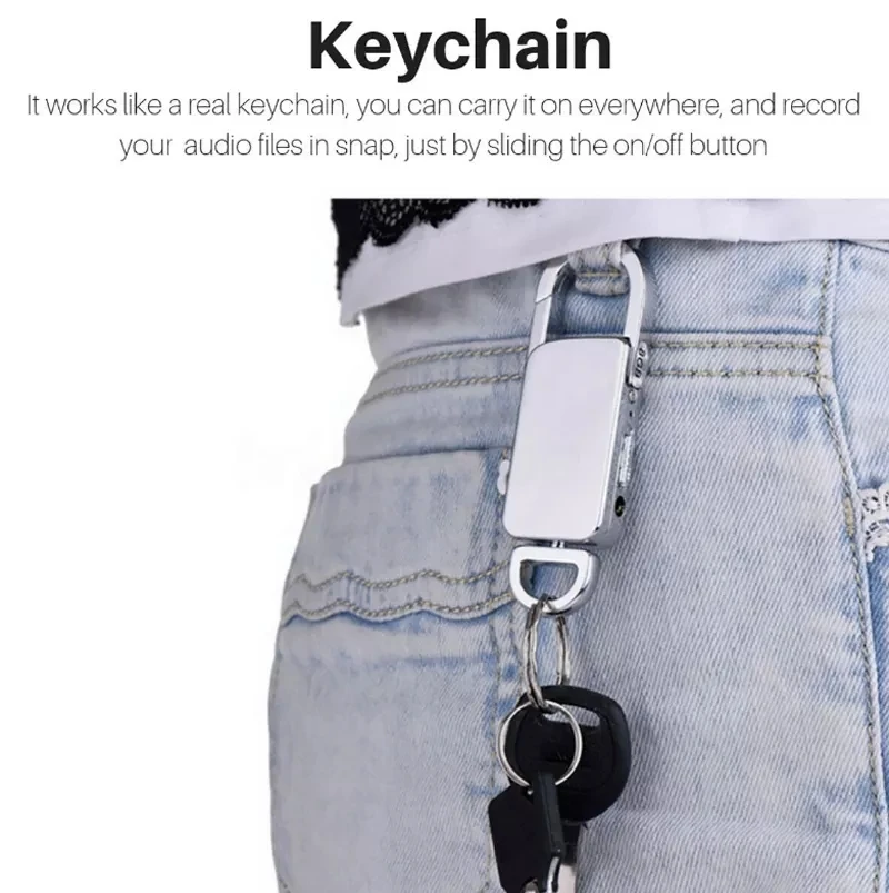Mini Voice Recorder 128G Long Recording Keychain Sound Audio Recorder Noise Reduction One-button Recording Dictaphone MP3 Player