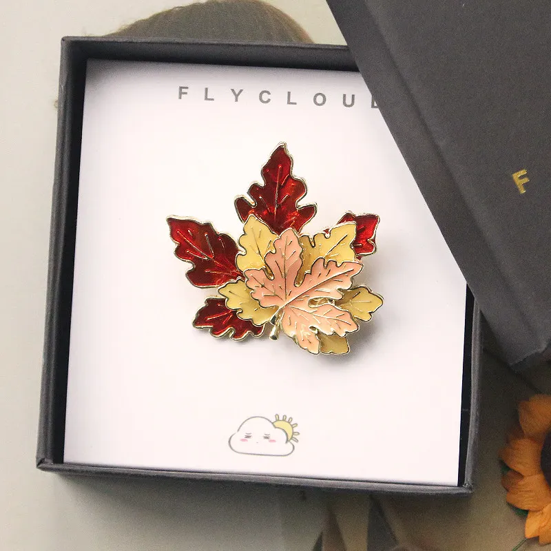 Vintage Enamel Maple Leaf Brooch Pin Delicate Badge For Women Suit Hanfu Dress Bag Accessory Ideal Gift Box Multi Floral Designs