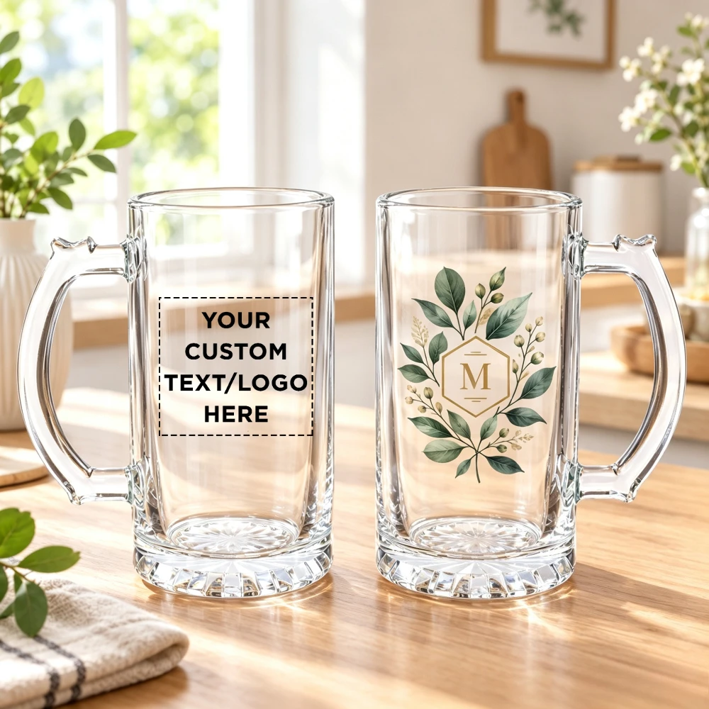 Custom Glass Beer Mug 16oz Personalized Engraved Beer Stein Bulk Pack Groomsmen Gift Wedding Birthday Present for Men