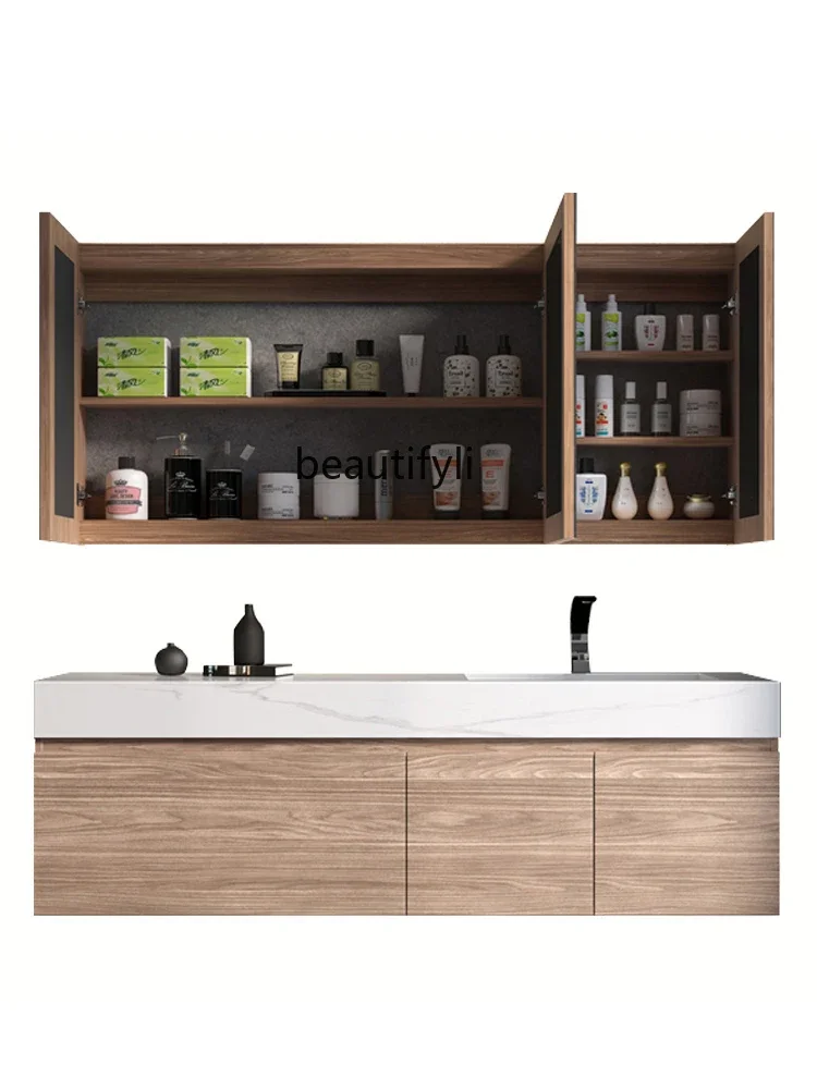 

Modern Stone Plate Integrated Seamless Ceramic Basin Wash Basin Simple Bathroom Washstand Light Luxury Solid Wood Bathroom