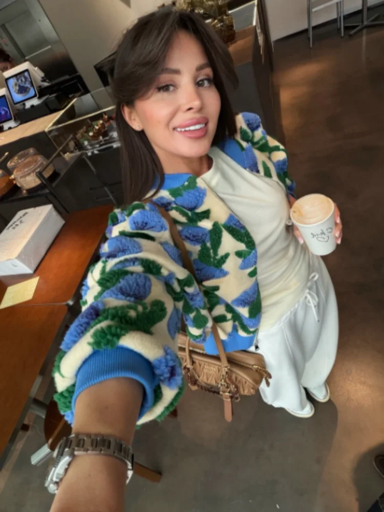 Glam 3D Floral Print Cropped J - đánh giá và giá Sherpa Jacket Fleece