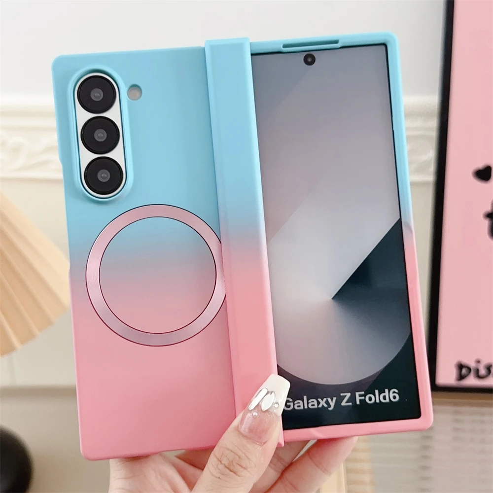 Für Magsafe Neue Fold7 Gradient Dual Farbe Magnetische Flüssigkeit Silikon Telefon Fall für Samsung Galaxy Z Fold 7 6 5 4 3 Lade Abdeckung