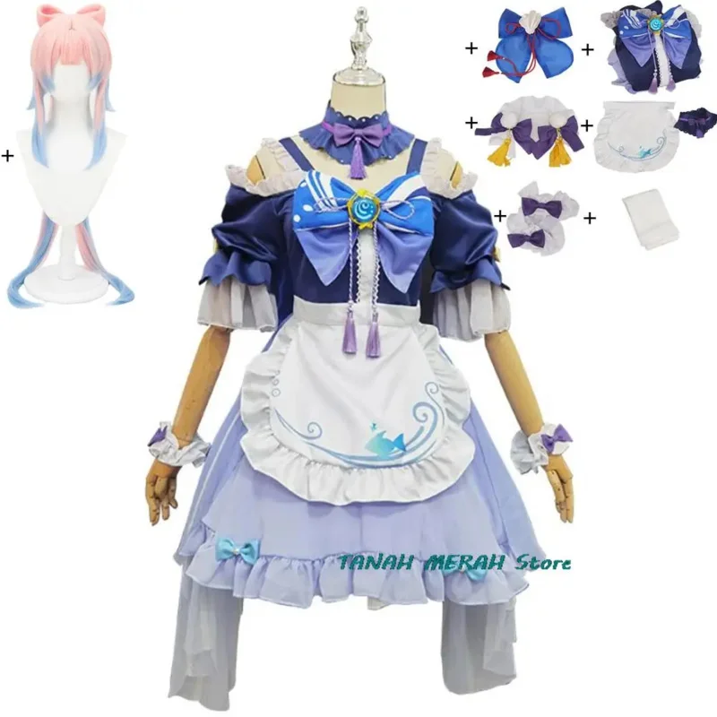 Sangonomiya Kokomi Anime Cosplay Costume Game Genshin Inazuma Watatsumi Island Halloween Sexy Woman Maid Uniform Wig