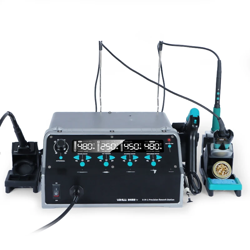 YIHUA 948D-V محطة إصلاح متعددة الوظائف |   480 ° ج الهواء الساخن |   450 ° C سبيكة لحام |   ملاقط مضادة للكهرباء الساكنة