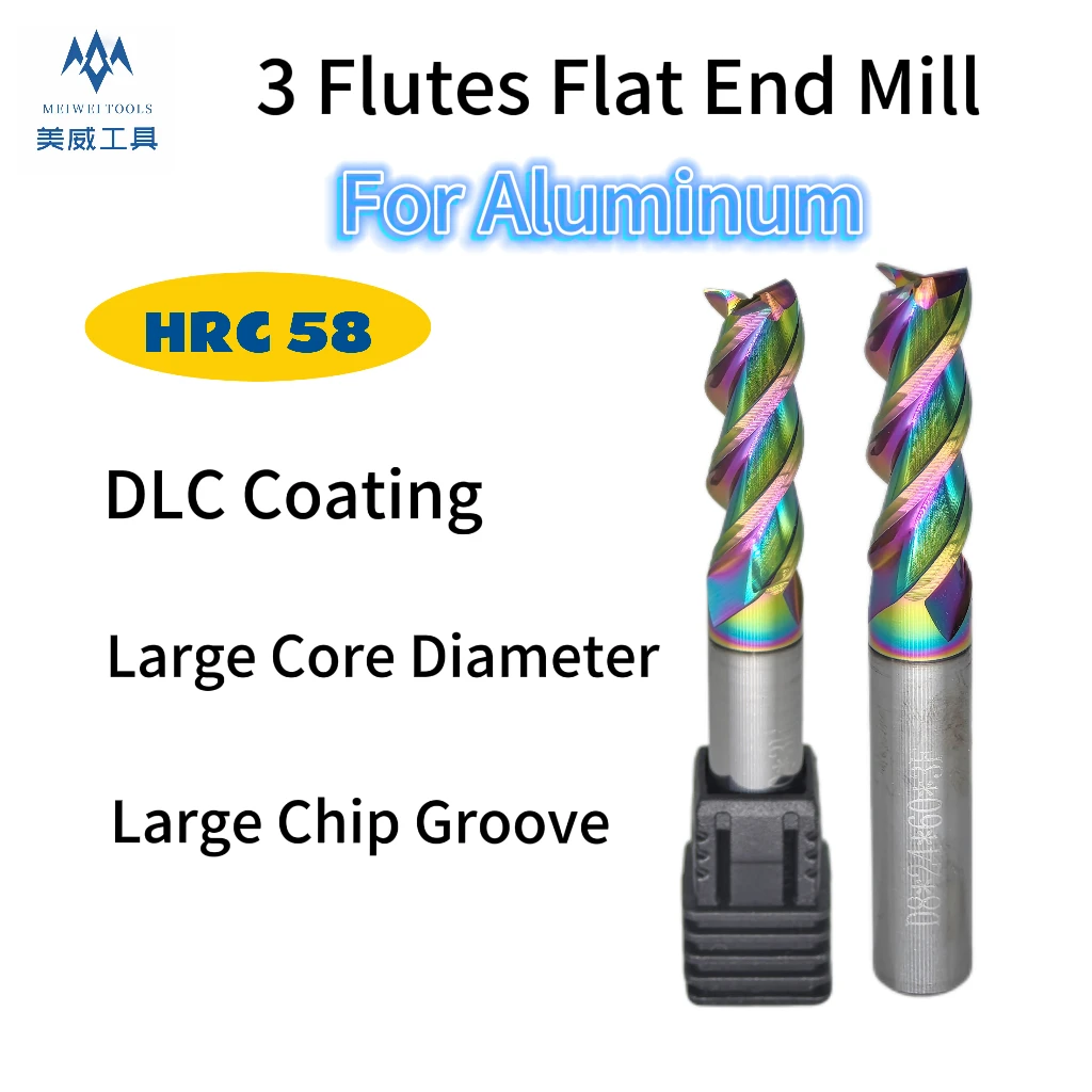 3 Flutes HRC58 Flat End Mill For Aluminum With DLC Coating High Performance Solid Carbide Milling Cutter CNC Machining Tool