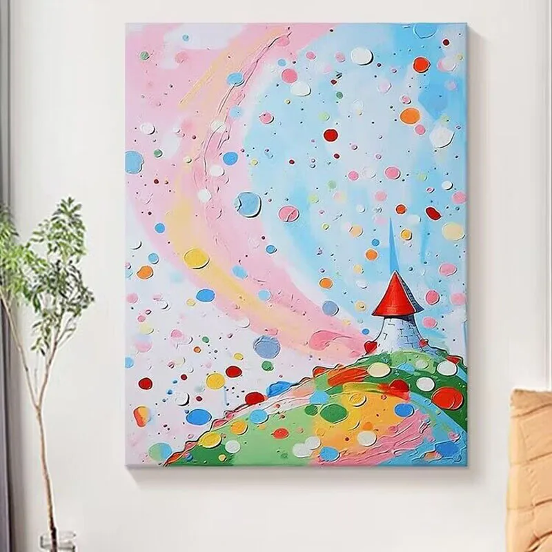 Modern Abstraction Hand Drawn Oil Painting Colorful Dopamine Dreamy Living Room Decoration Painting For Home Decoration Bedroom