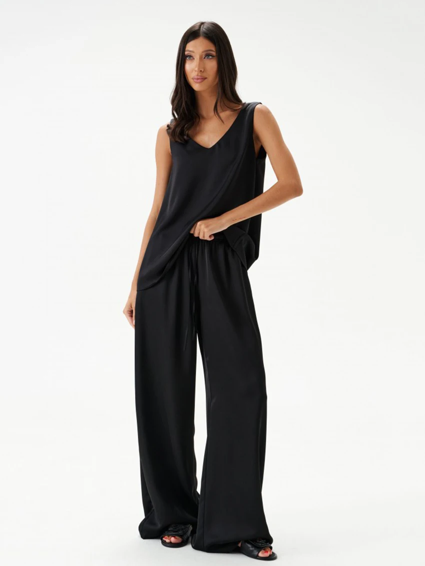 Marthaqiqi Casual Ladies Nightgowns Set V-Neck Pajamas Sleeveless Sleepwear Tank Tops Nightie Pants Loose Female Nightwear Suit