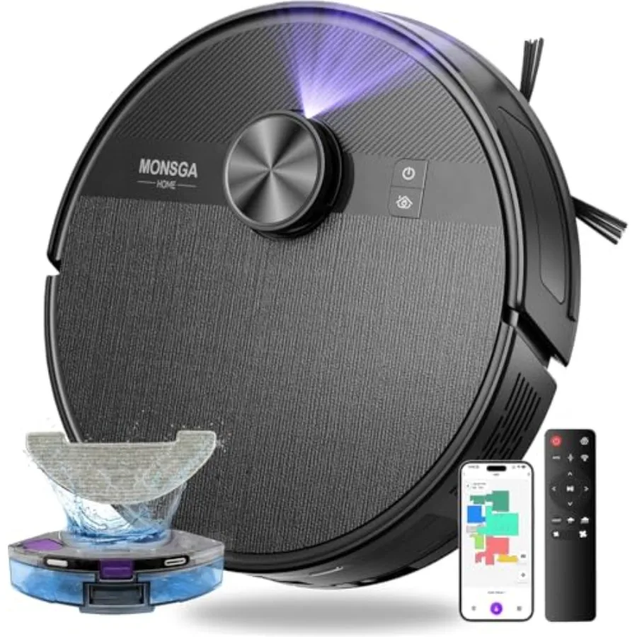 Robot Vacuum and Mop Combo 7000Pa Robotic Vacuum with Lidar Navigation 180mins Runtime Tangle-Free Robot Mop 5 Editable Maps AP