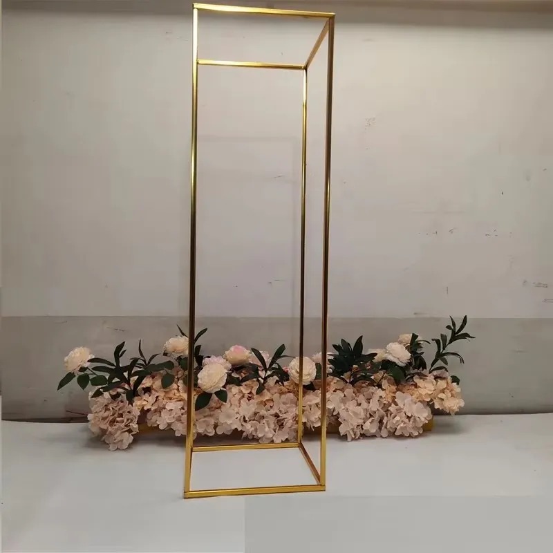 Luxuriöser Hochzeitsbogen, quadratische goldbeschichtete Säulen, Ballon- und Blumenständer für Hochzeitsfeier-Hintergrund, Geburtstagsbühnen-Hintergrund – Detail 8