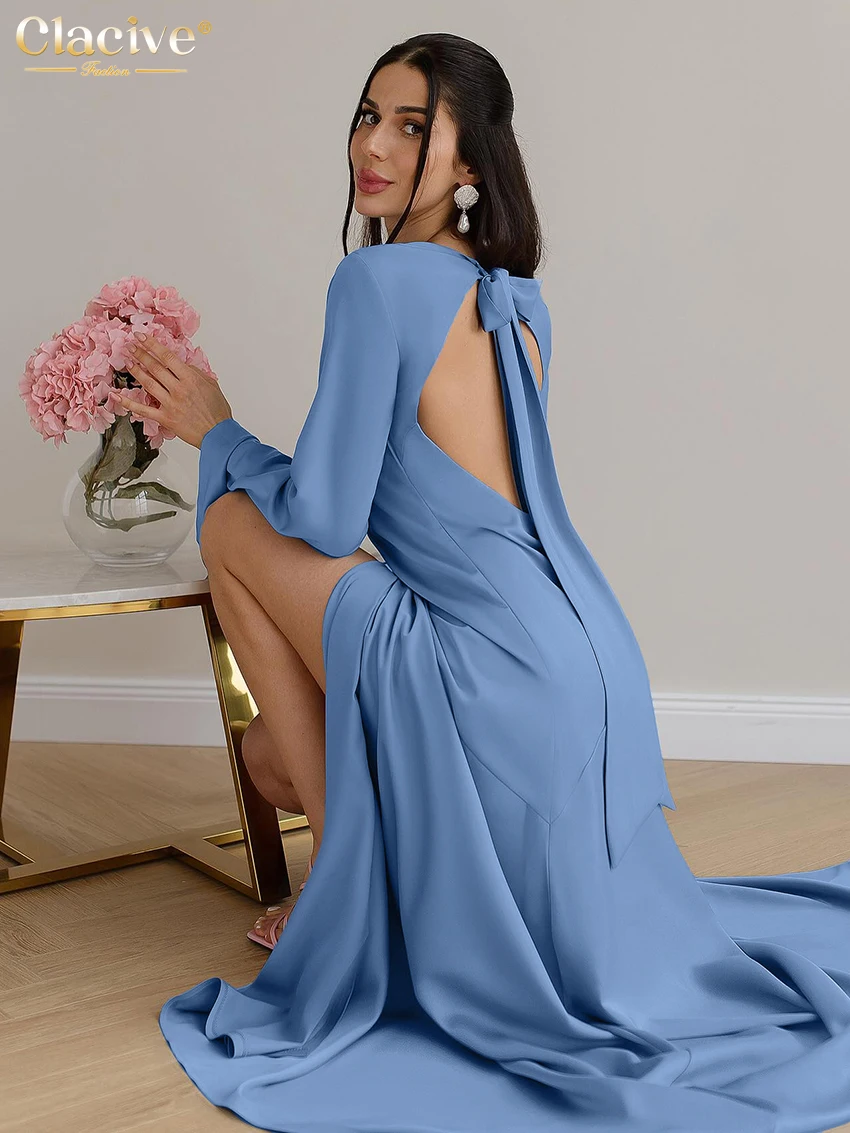 Clacive moda solta vestido feminino preto 2025 casual o-pescoço manga longa tornozelo comprimento vestidos elegante clássico fenda vestido feminino