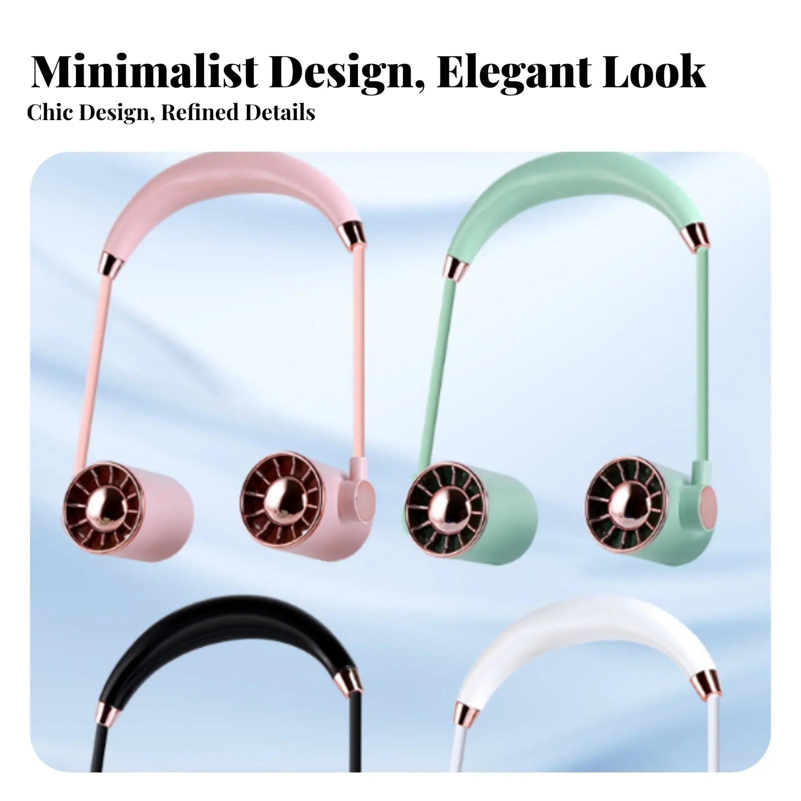 Wearable Neck Fan Foldable Hands-Unrestricted Individual Fan Long-Lasting Battery 3 Speed Settings for Office Outdoor Activities