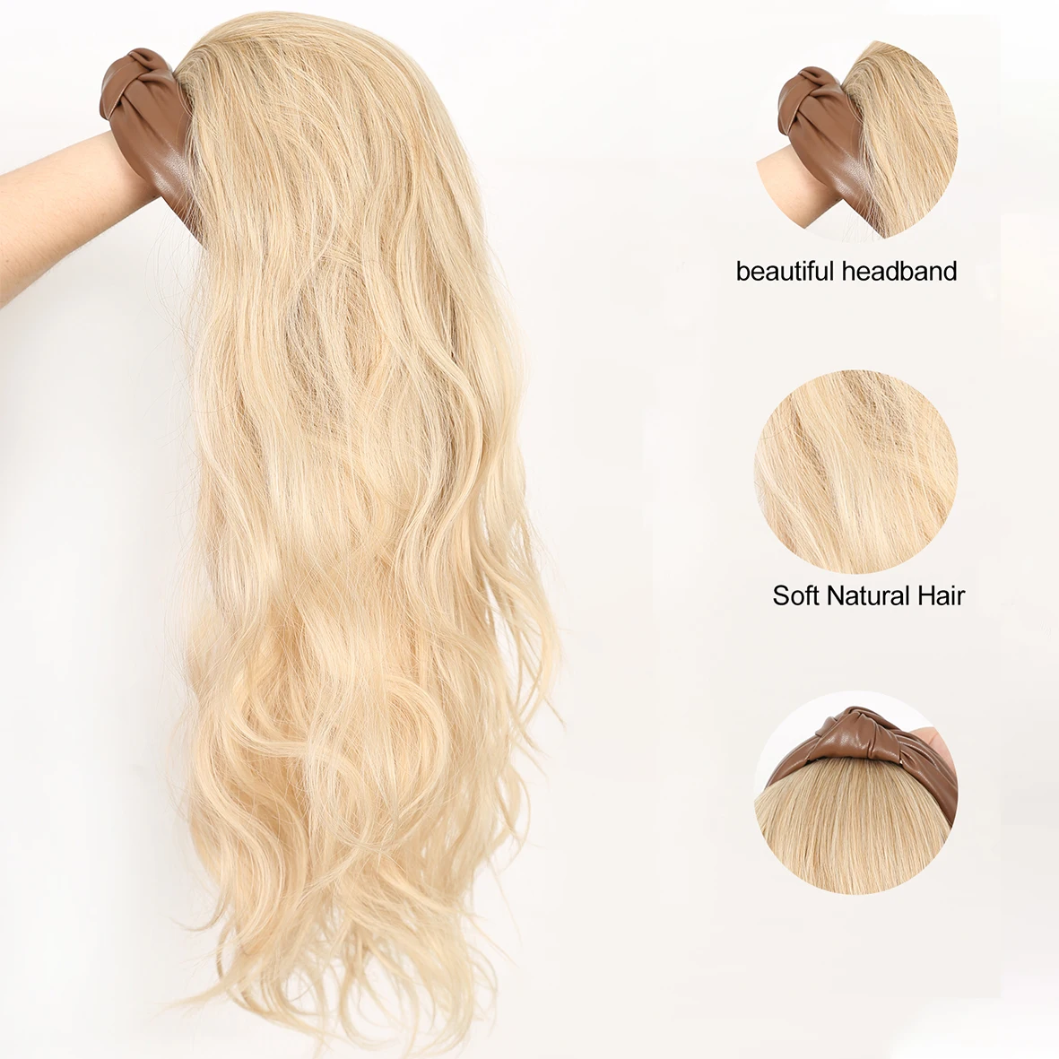 Hairband Wig Synthetic Long Wave Headband Wigs for Women with Headbands Attached Glueless Half Wig