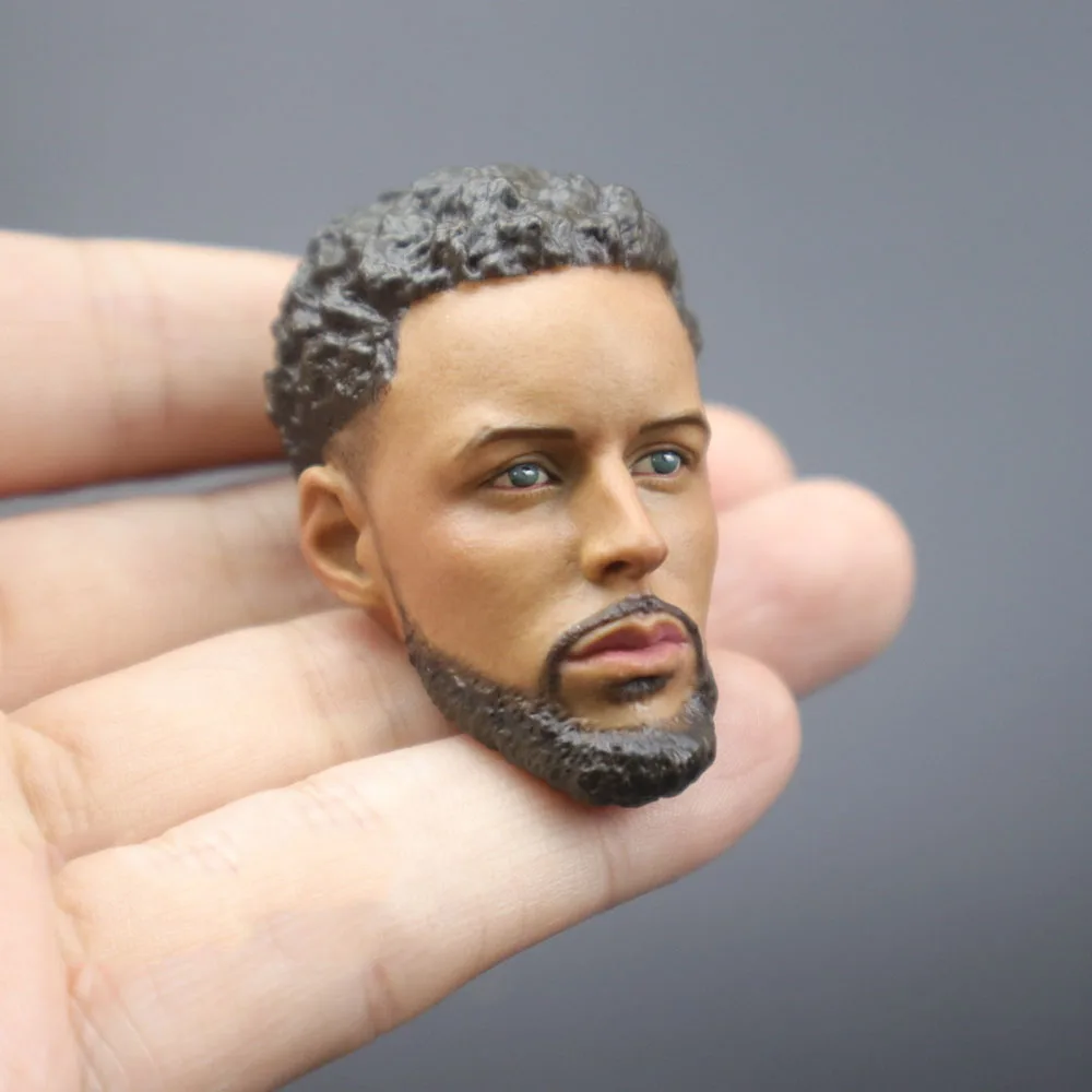 1/6 Basketball Championship Point Guard 3 Pointer MVP Curry Beard Calm Version Painted Head Carving Sculpture Fit 12