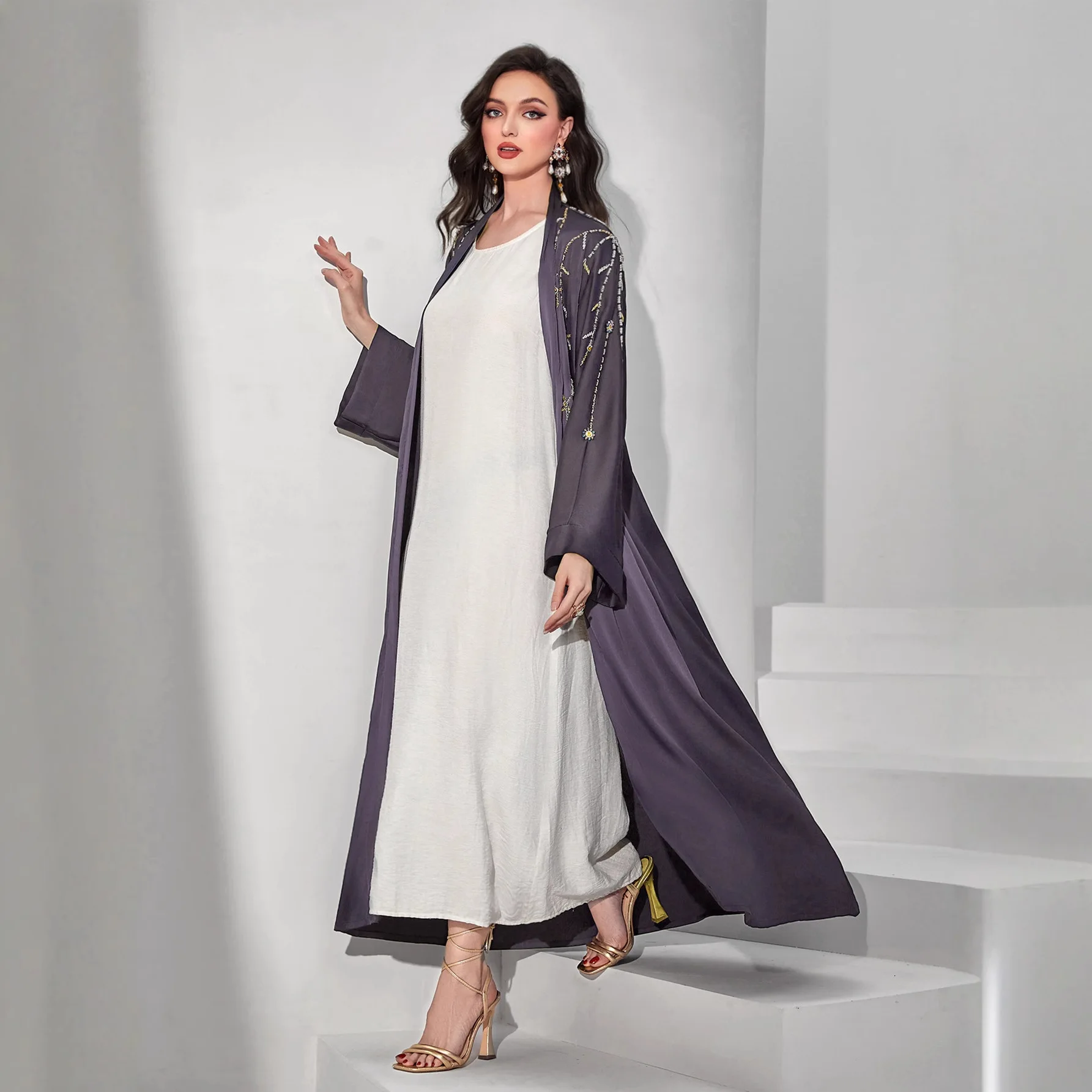

Eid Muslim Dress Women Open Abaya Diamonds Kimono Cardigan Vestidos Party Caftan Jalabiya Ramadan Dubai Arab Robe Kebaya Ramadan