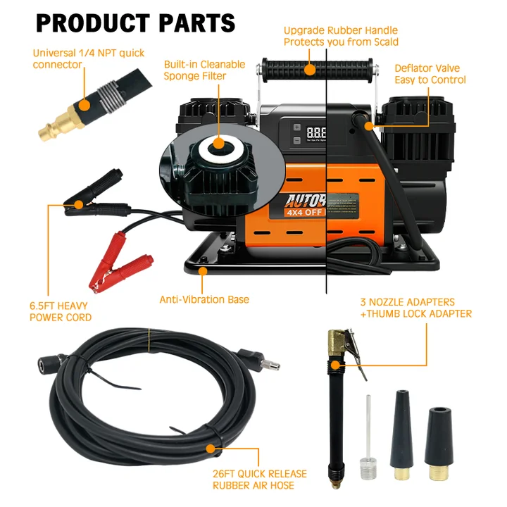 Suv 4x4 Vehicle Max 150psi Truck Tires Heavy Duty 12v Portable Inflator Offroad Air Compressor Automatic Digital Tire Inflator