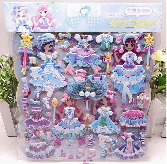 Süße Mädchen Prinzessin Dress Up Aufkleber Kinder DIY Double Bubble Aufkleber Kreative Mädchen Dress Up Spielzeug Aufkleber Geburtstagsgeschenke
