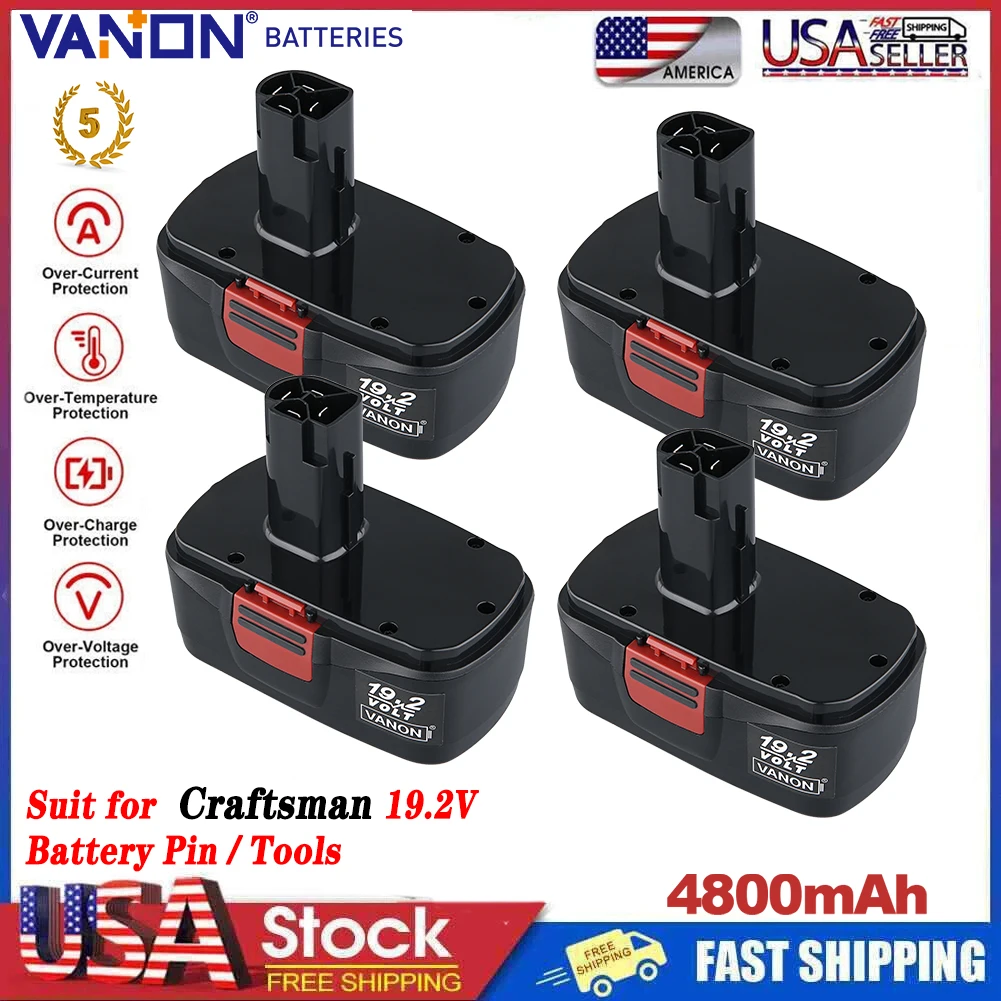 

VANON 1/2/4Pcs 4.8Ah C3 Ni-MH Replace for Craftsman 19.2V Battery Pin Compatible with 315.115410 130279005 11375 Power Tools