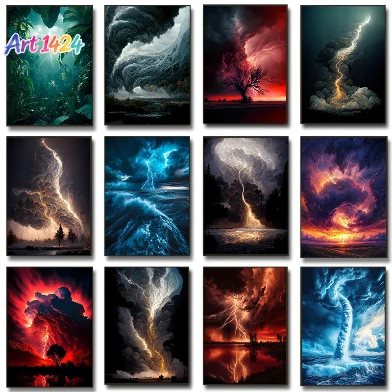1pc frameless canvas Natural Disaster Apocalyptic Storm Posters Lightning Over Ocean Prints  Wall Art Pictures Home Living Ro