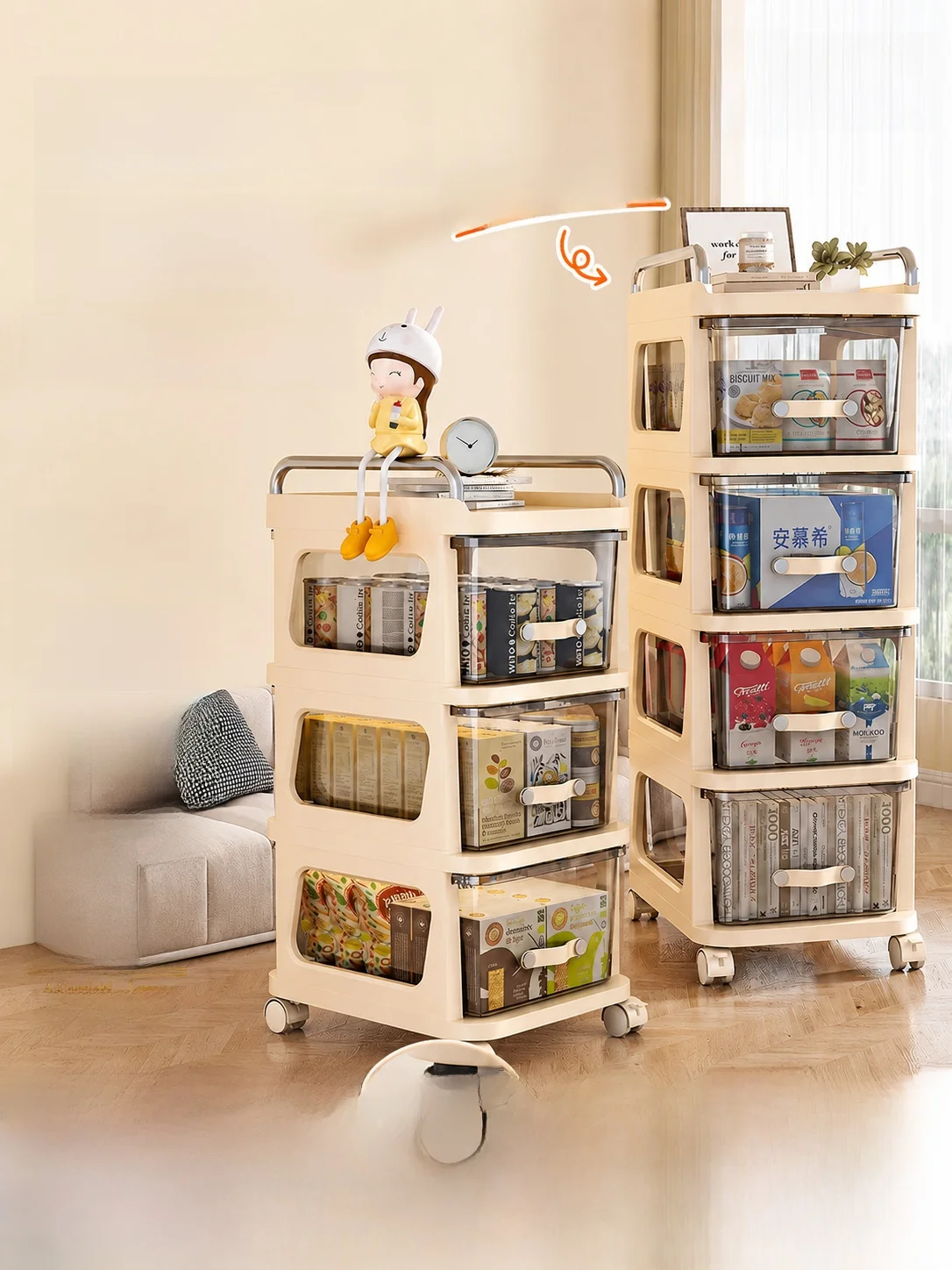 

Rickar Baby Supplies Storage Rack Living Room Wheel Toy Storage Cart Organizer Shelf Quiet Moisture Proof Nordic Style PP Mat...