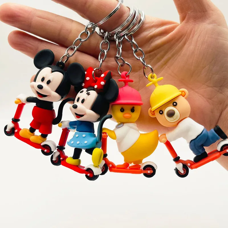 New Anime Mickey Mouse Skateboard  Keychain Kawaii Minnie Mouse Hoodie Keyring Cartoon Bag Key Pendant  Gifts