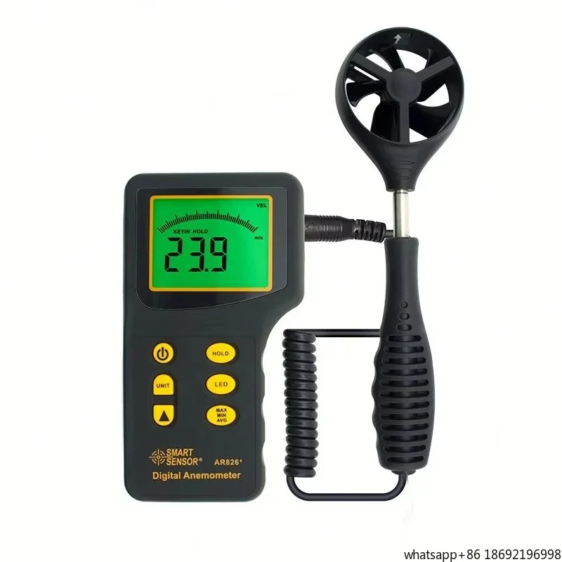 Intelligent AR826 + Digital LCD Anemometer Air Anemometer Speedometer Probe with Backlight Retractable