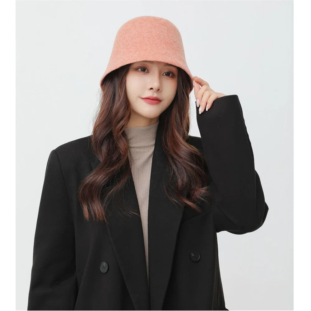 Japanese Style Warm Bucket Hat For Women\'s Felt Retro Dome Hat Female Fashion British Style Panama Cap Casual Autumn Winter