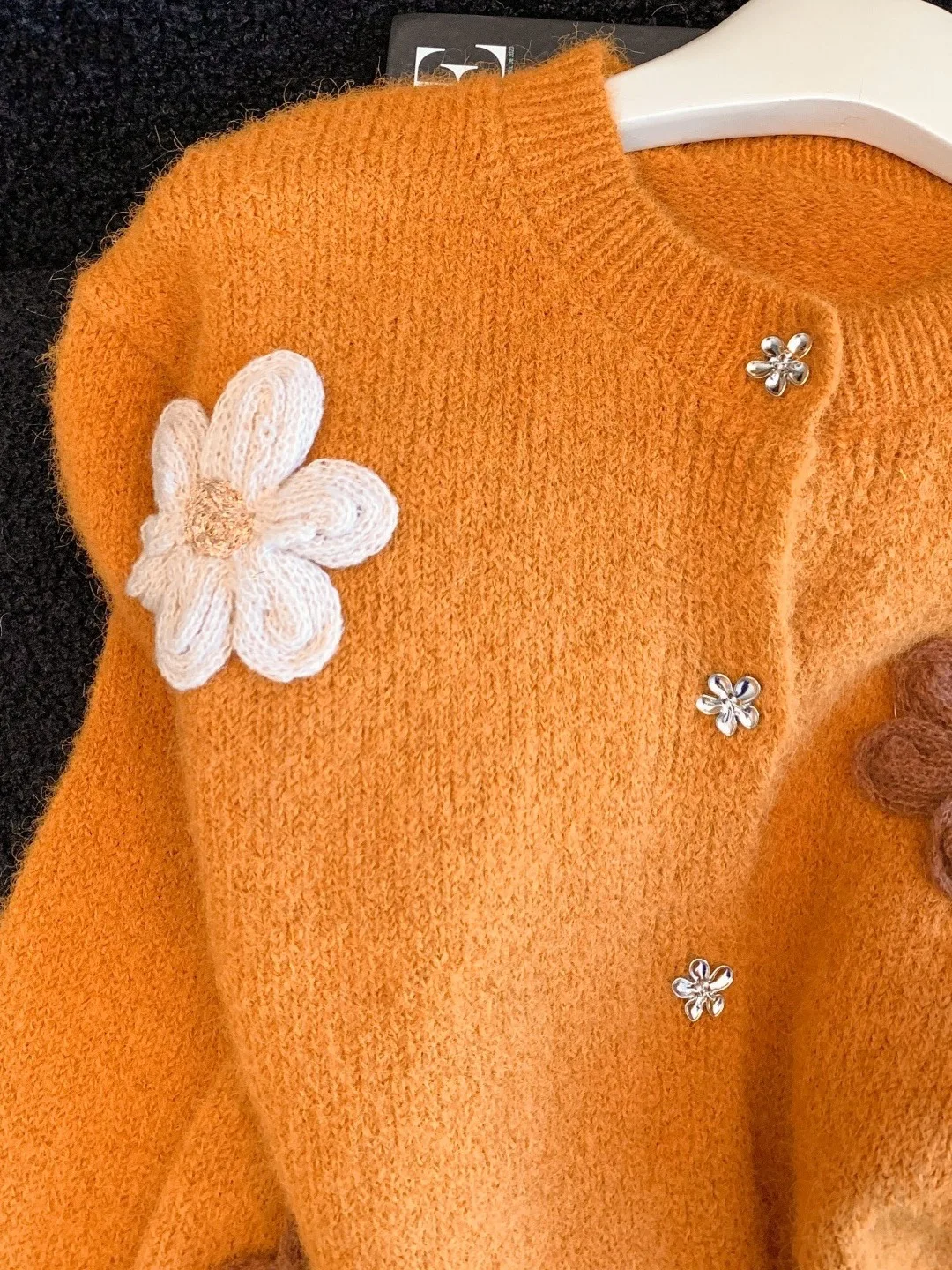 

Soft Knitted Sweater Coat for Women with 3D Flower Decoration Sweet Sle Red New Year Top Thiened Long Sve Polyester