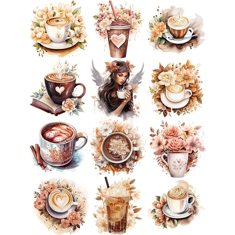 12Pcs/Pack Angel Coffee Sticker DIY Craft Scrapbooking Album Junk Journal Decorative Stickers