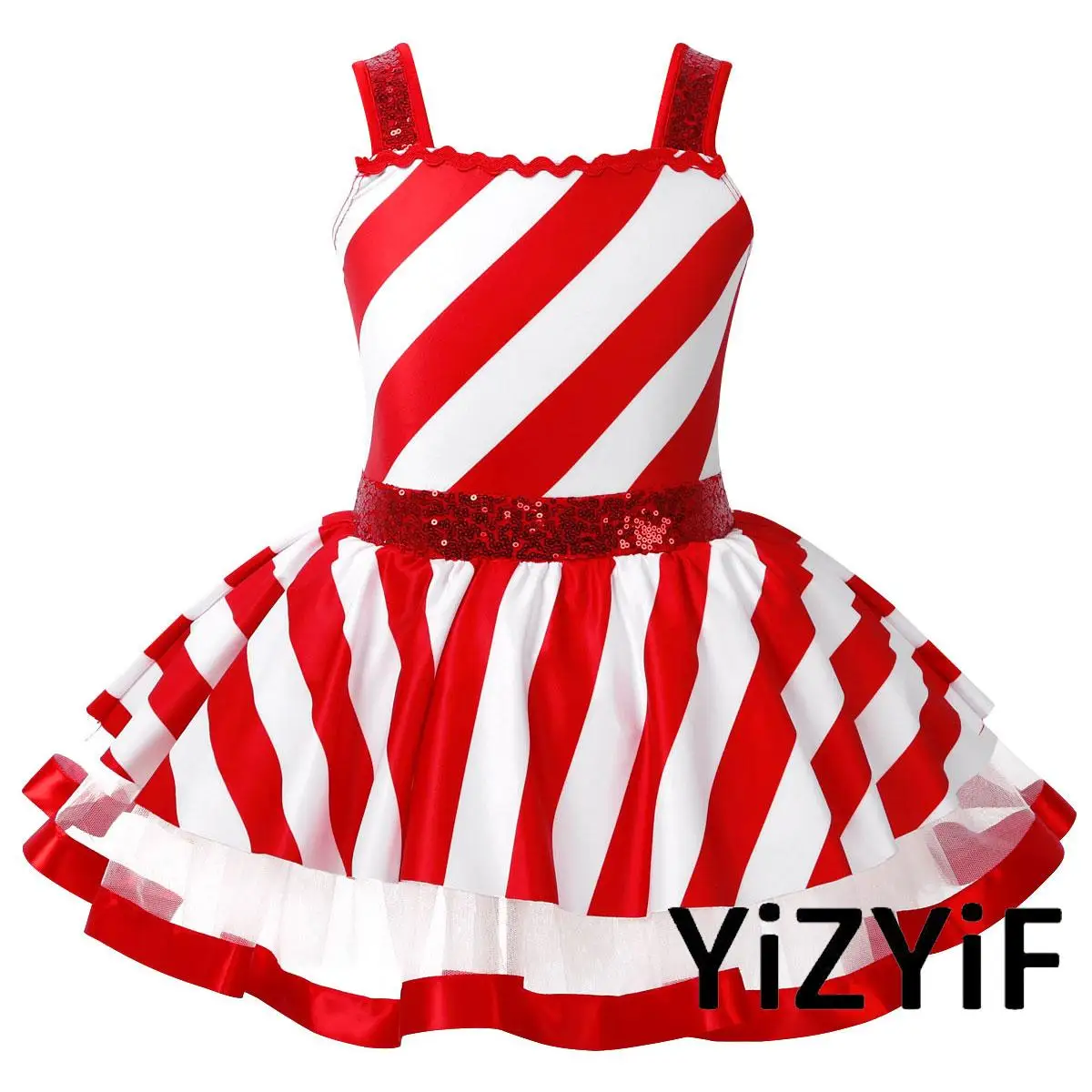 

Kids Girls Candy Cane Mrs Santa Claus Costume Sequins Striped Dance Tutu Dress Leotard Figure Ice Skating Roller Skating Dress
