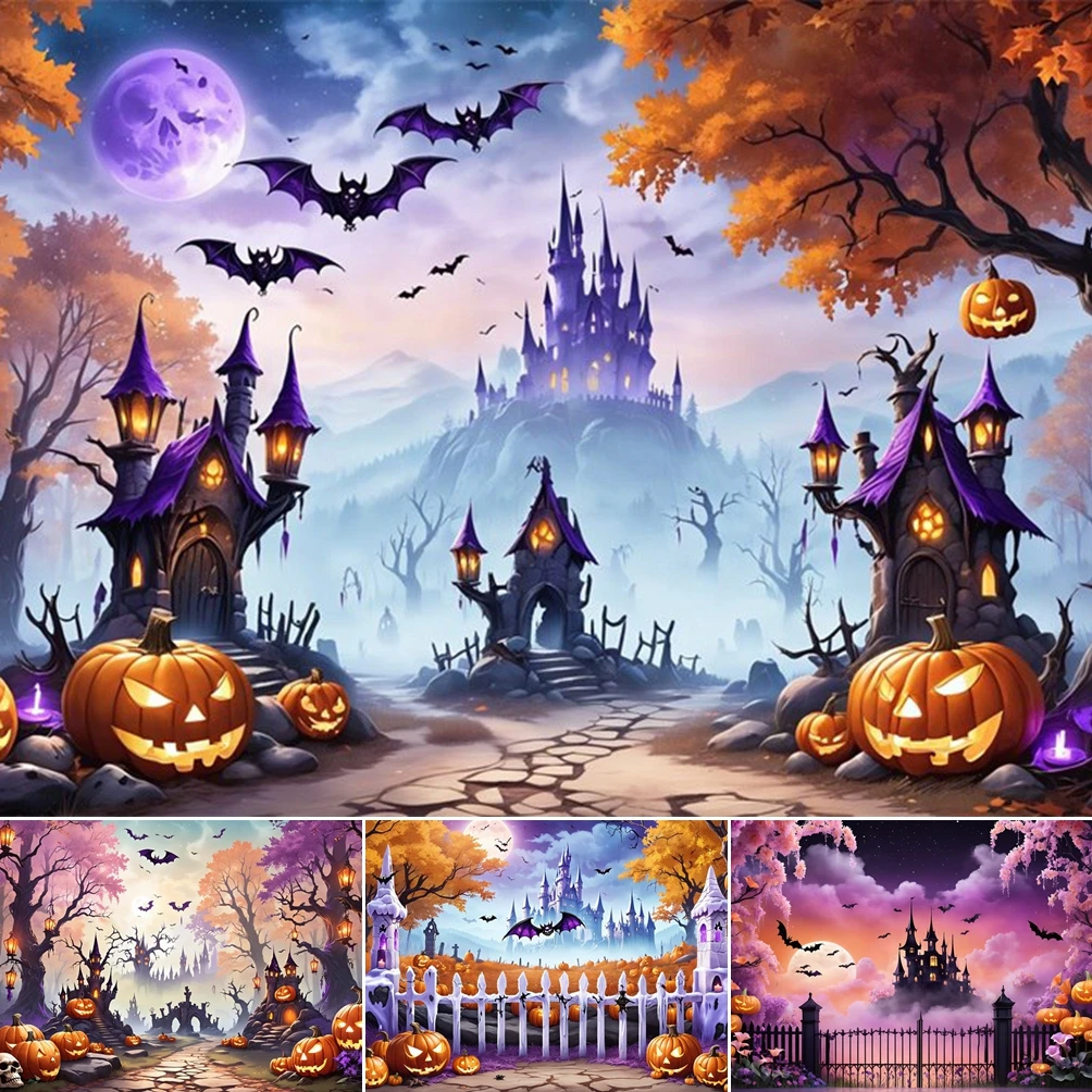 

MOON.QG Castle Halloween Decor Background Photography Custom Backdrop Shooting Props Kids Baby Shower Party Supplies Photobooth