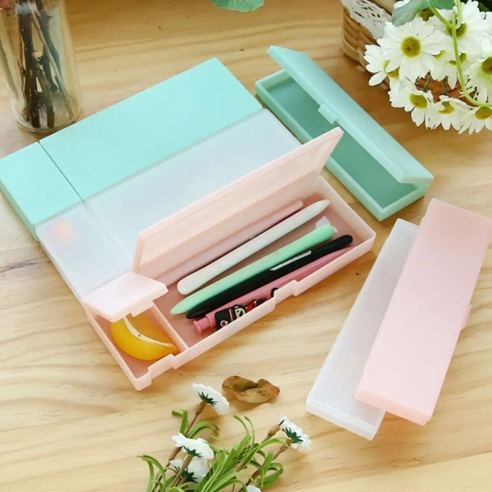 Simple Frosted Translucent Pencil Case Non-toxic Hard Plastic Pen Box Students Gift Stationery Box School Office Supplies