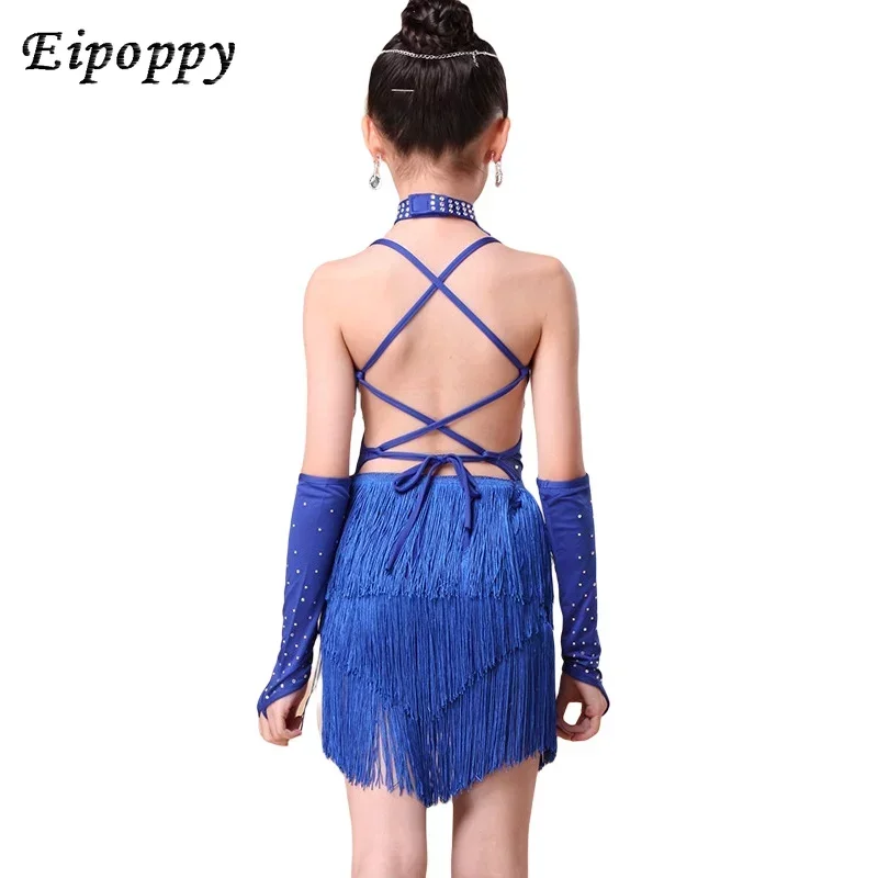 Abito con nappe da ballo latino con paillettes per ragazze Fashion Cha Cha Salsa Tango Dance Outfit Costume da palcoscenico