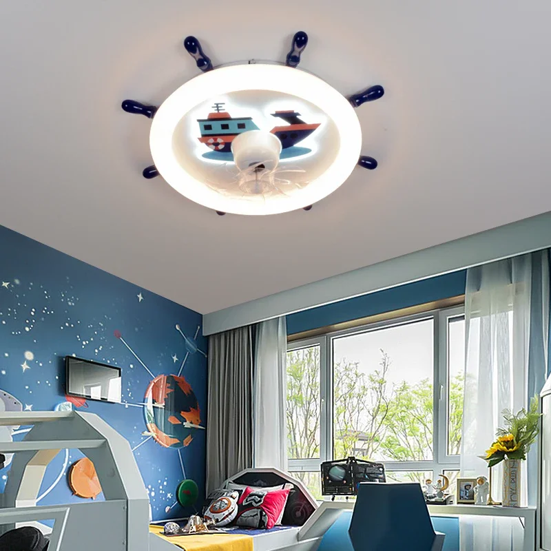 

Kids Bedroom Light Cartoon Mediterranean Rudder Full Spectrum LED 360 Degree Moving Head Fan Light Boy Room Lights