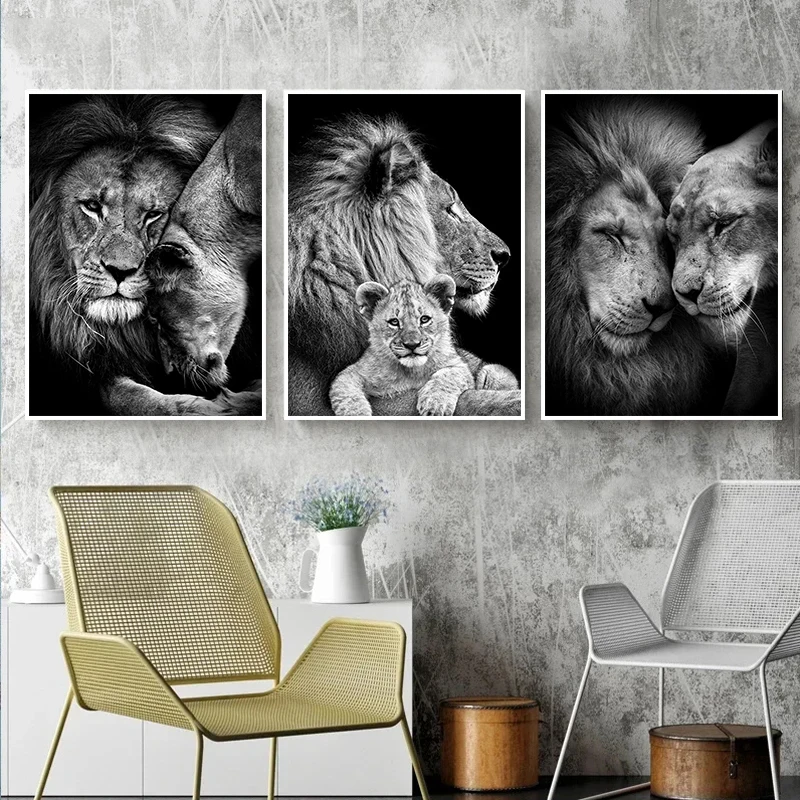 Modern Black And White Family Lion Posters Canvas Paintings And Prints HD Pictures For Living Room Home Decor Frameless Gifts