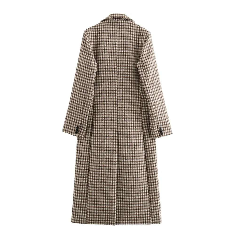 Women's clothing autumn and winter new products fashionable and casual temperament long slit woolen plaid coat jacket