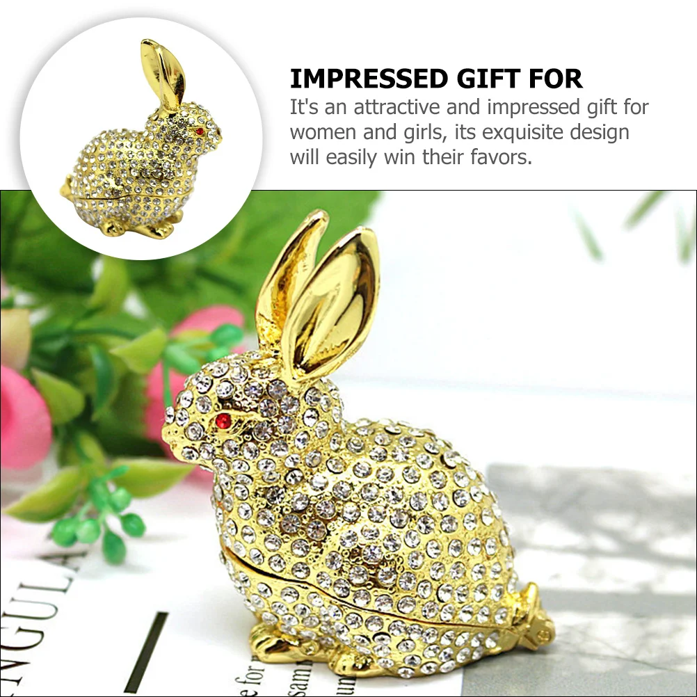 

Metal Trinket Box Vintage Rabbit Shaped Jewelry Organizer Small Alloy Decorative Case For Earrings Rings Storage Desktop Bunny