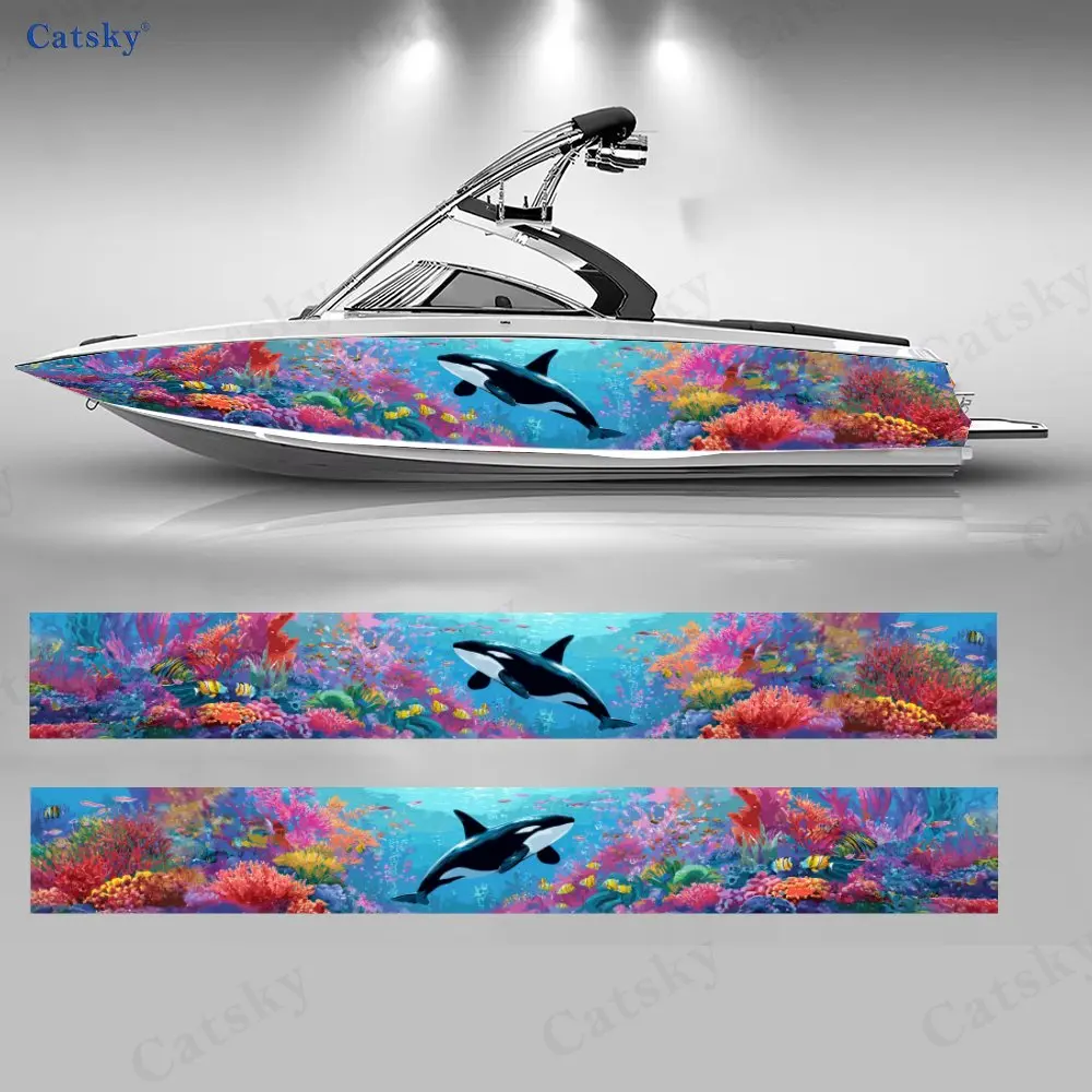 2pcs The Underwater World Boat Body Sticker | Self-Adhesive Easy-Apply PVC, High Definition Printing, Waterproof Vinyl Decal
