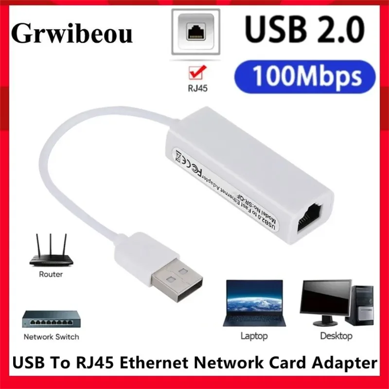 새로운 USB 2.0 유선 USB to RJ45 네트워크 카드 100Mbps USB to RJ45 이더넷 랜 어댑터 네트워크 카드 (PC 노트북 윈도우 7 8 10 11용)