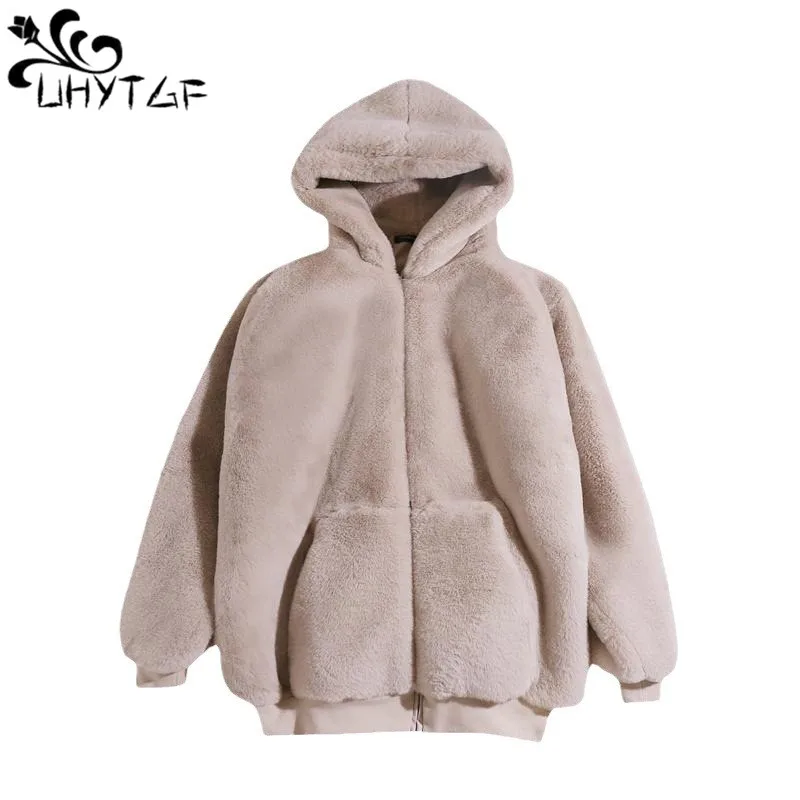 

Plush Jacket Women Winter Imitation Rexrabbit Fur Coat Female Mid-Length Large Size Loose Thick Hooded Ladies Fur Outerwear 2863