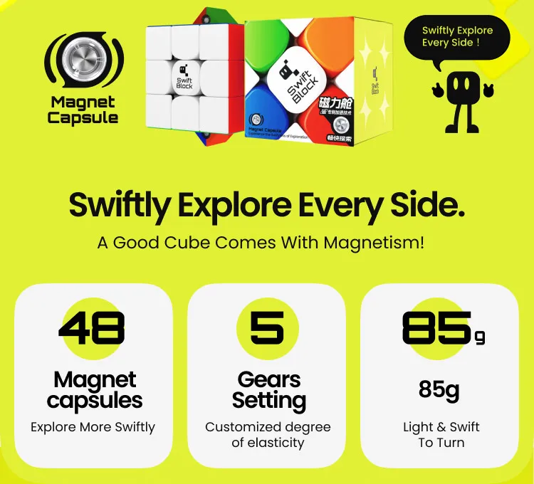 Gan Swift Block 3x3 Würfel Magnetischer Speedcube Stickerless Swift 355S 3x3 Professioneller Zauberwürfel Gan Magnetisches Spielzeug – Detail 3