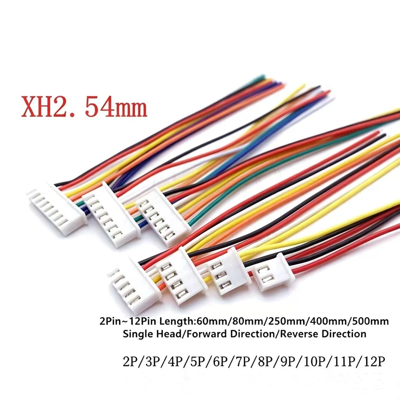 10Pcs 60mm/80mm/250mm/400mm/500mm JST XH 2.54mm Wire Color Cable Connector 2P/3/4/5/6/7/8/9/10/11/12 Pin XH2.54 Pitch Plug 26AWG
