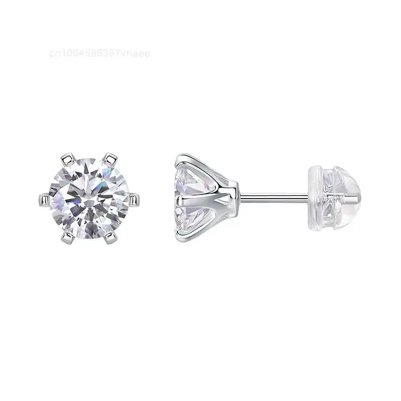 

D Color 1CT Moissanite Stud Earrings 925 Sterling Silver Rhodium Plated Brilliant Round Cut Luxury Fine Jewelry for Women