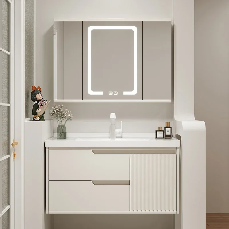 Oak Mirror Bathroom Cabinet Ceramic Light Drawer Wall Cabinet Storage Decoration Sink Luxury Badkamer Kast Bathroom Cabinet