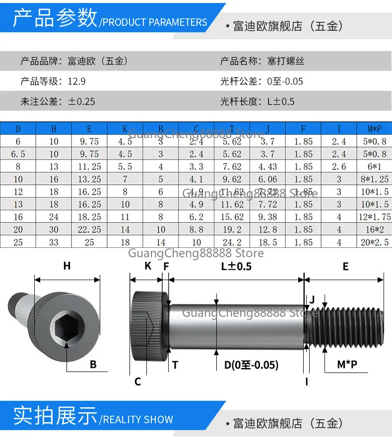 12.9 Grade Plug Screws, Socket Angles, Hard Carbon Steel Molds And Other High Limit Bolts, Shaft Steps, Shoulder Screws, Etc
