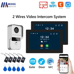 1080P Tuya Smart Home Video Intercom 2 Wires 7 Inch Apartment Video Doorphone Wireless WIFI Doorbell Camera 5-in-1 Unlock System